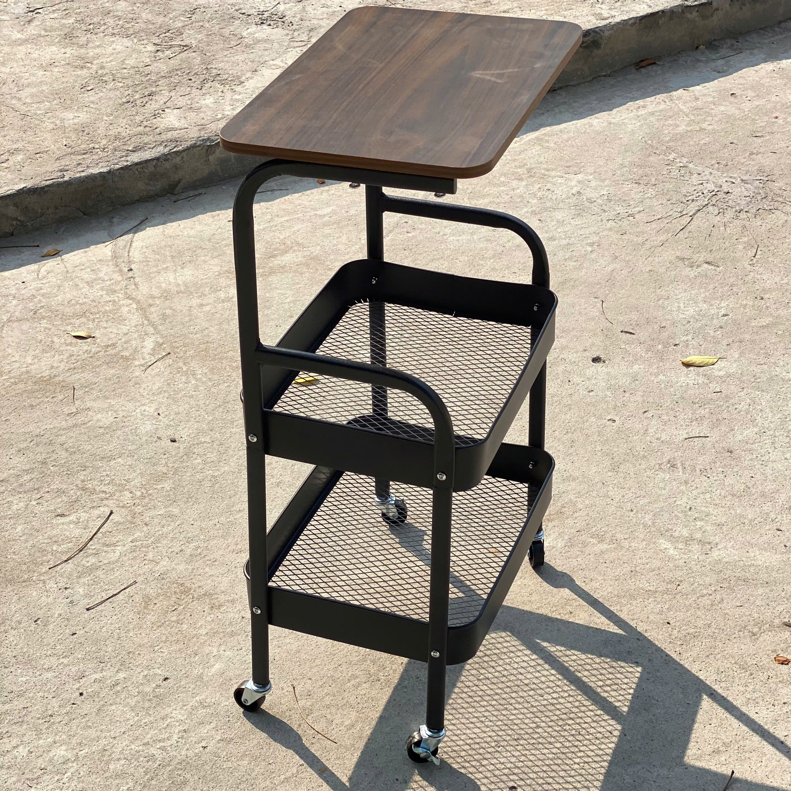 [1] Kệ Bếp 3 Tầng MẶT GỖ Đa Năng (Lưới sắt + Bánh inox)