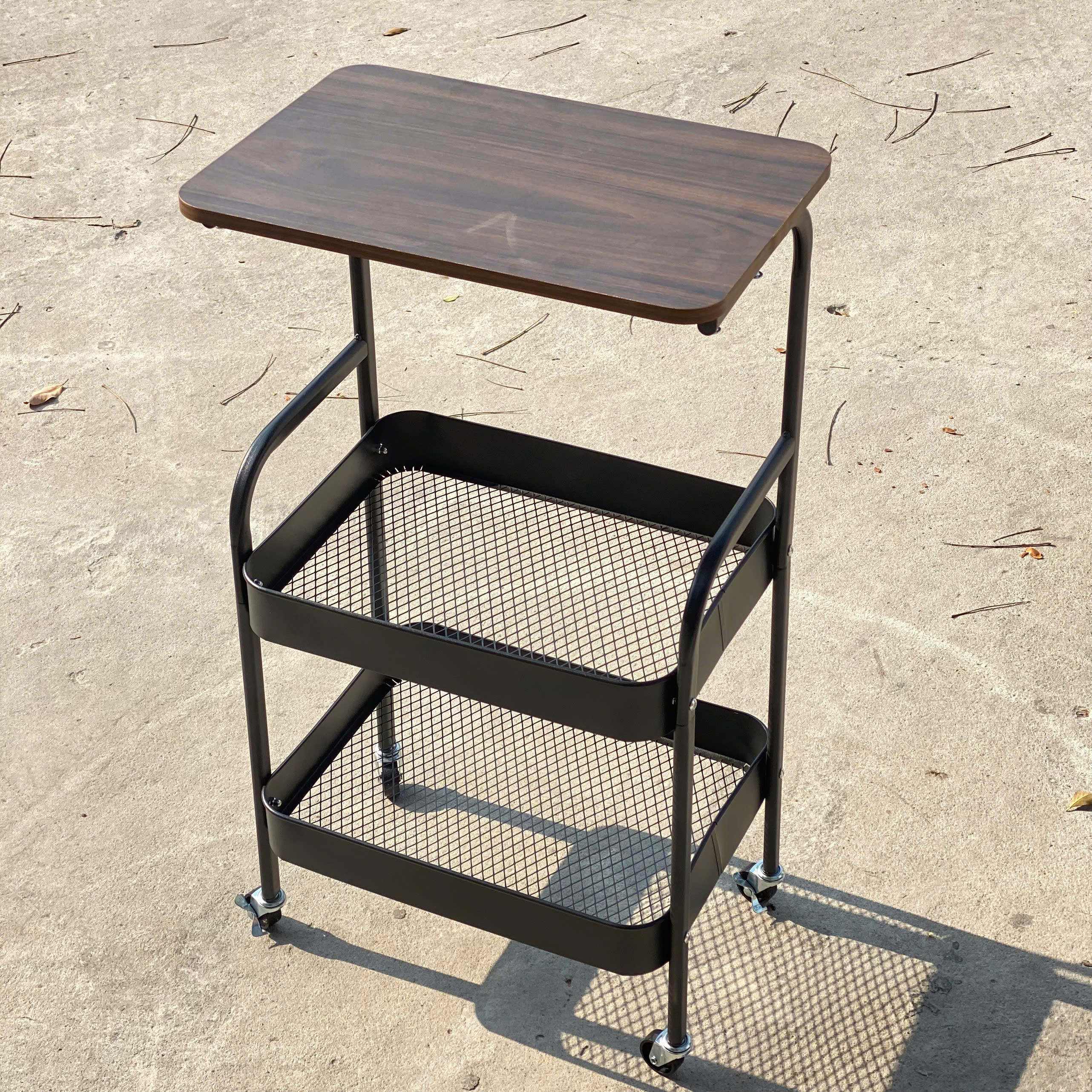 [1] Kệ Bếp 3 Tầng MẶT GỖ Đa Năng (Lưới sắt + Bánh inox)