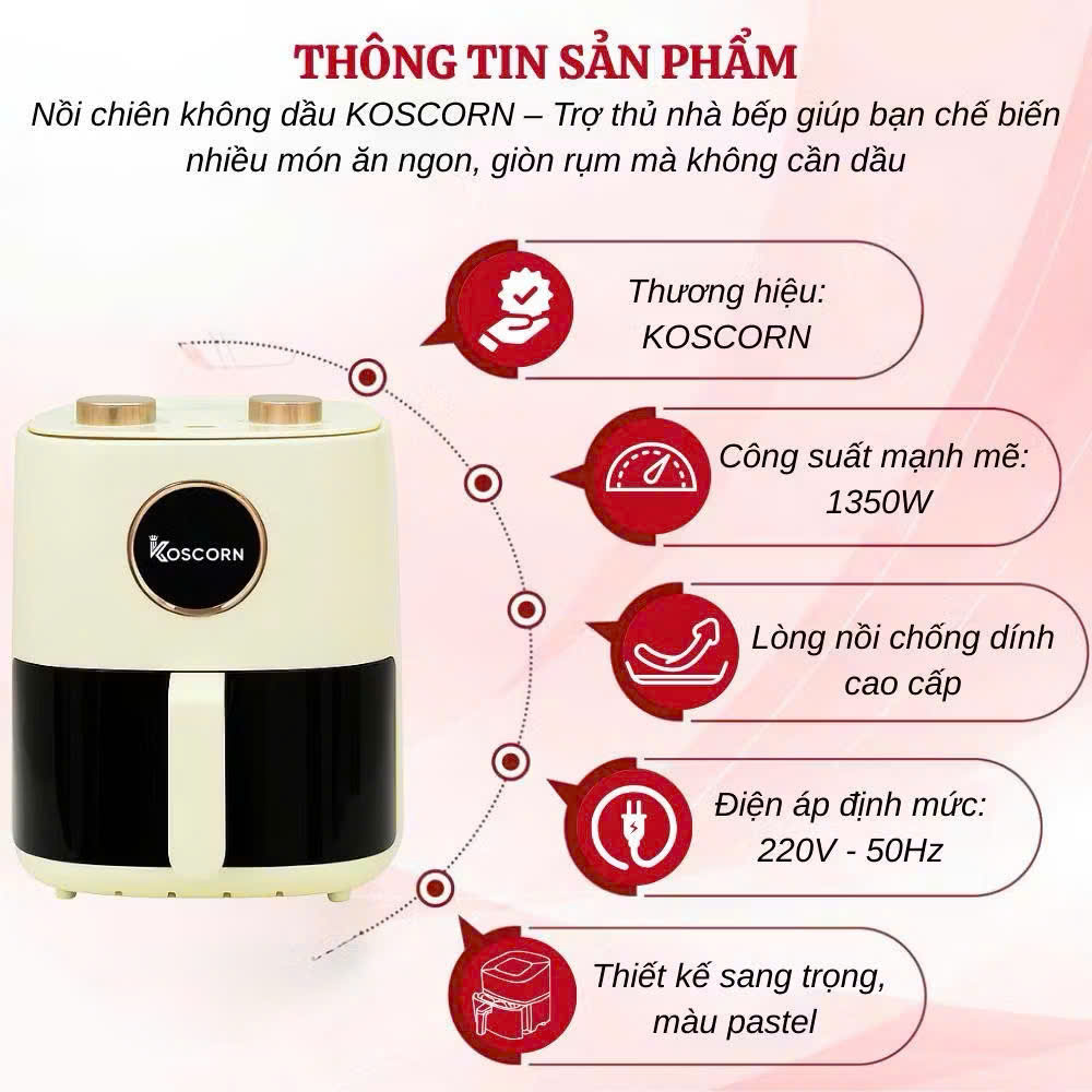 [1] Nồi Chiên Không Dầu KOSCORN 15L - Lồng Vuông