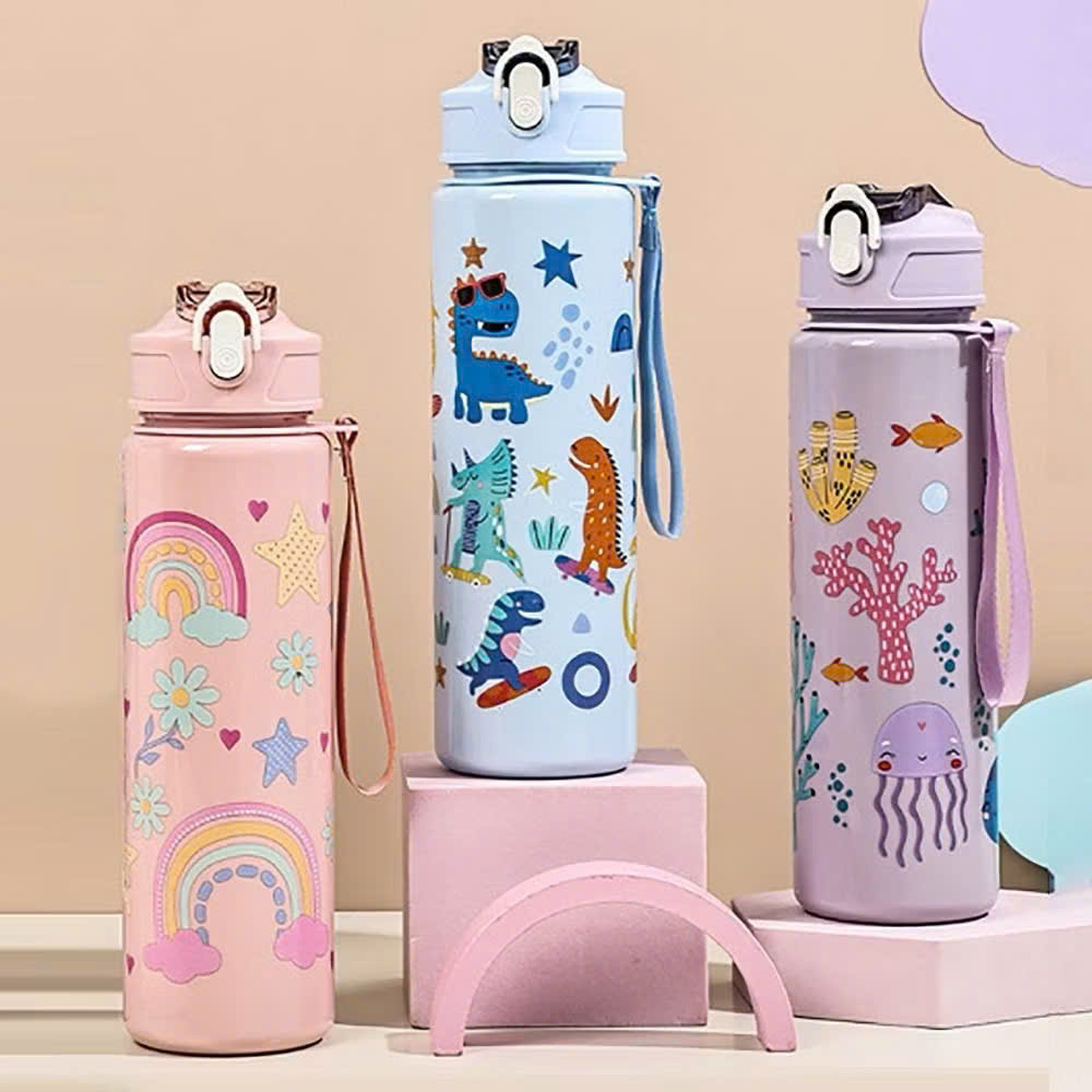 [100] Bình Nước Nhựa Nắp Bấm ĐA HỌA TIẾT 750ml