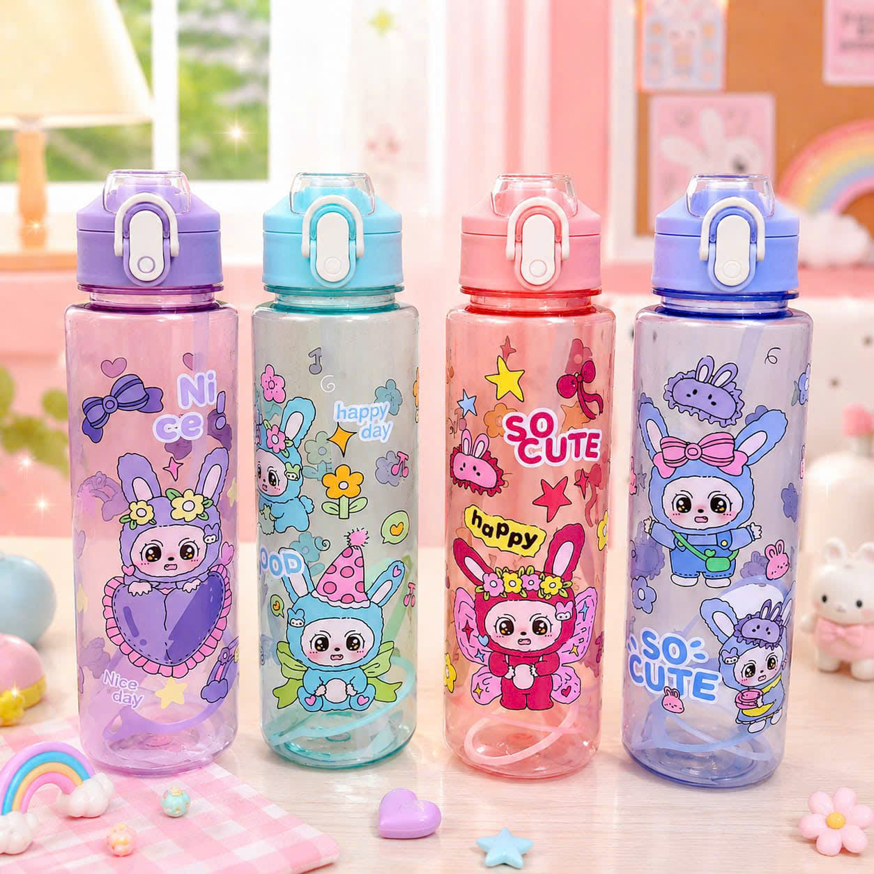 [100] Bình Nước Nhựa Trong Hoạt Hình 750ml (N033/N036)