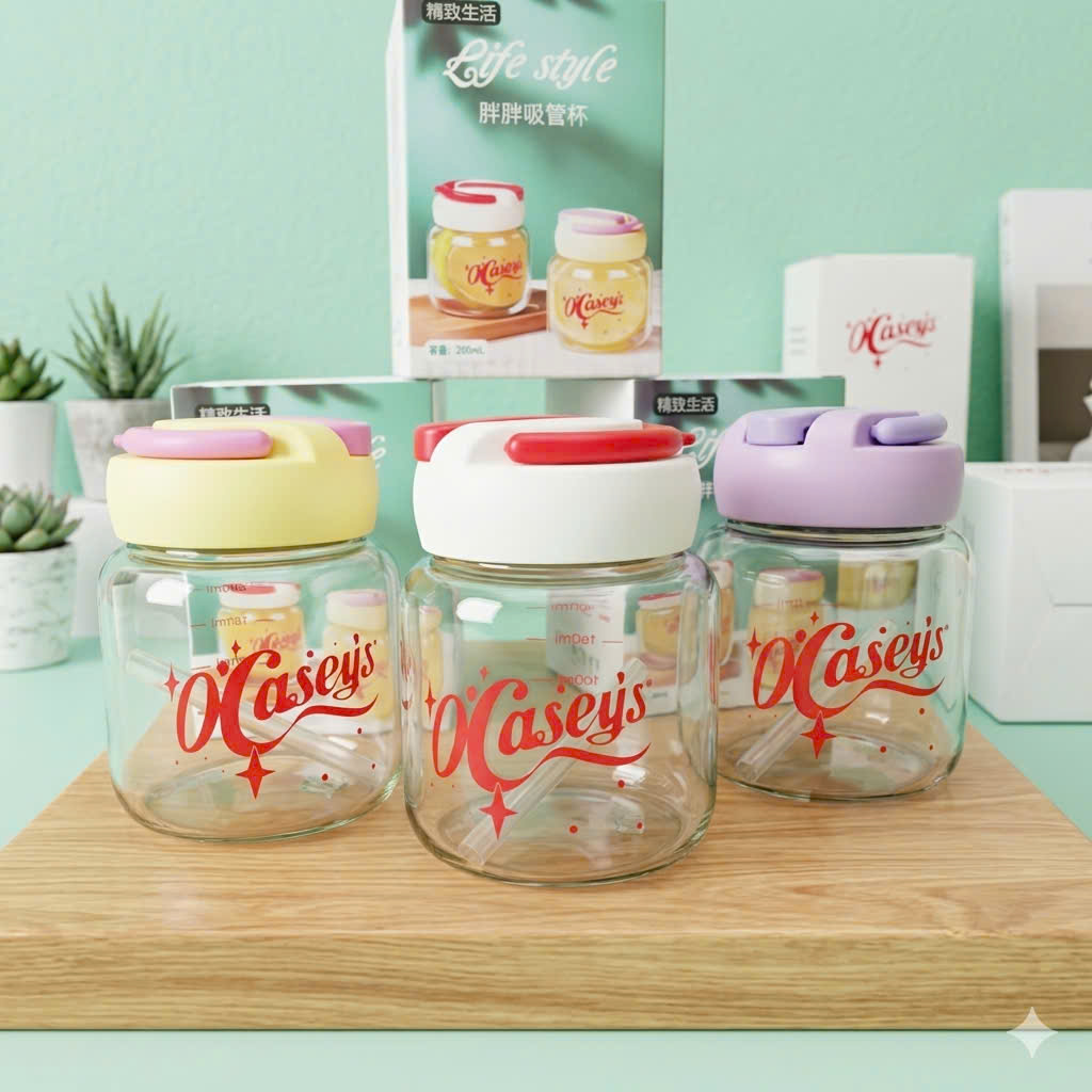 [100] Bình Thủy Tinh OCASEYS 200ml Có Ống Hút