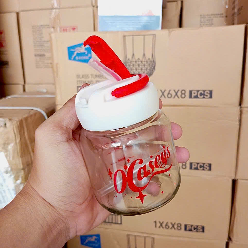[100] Bình Thủy Tinh OCASEYS 200ml Có Ống Hút