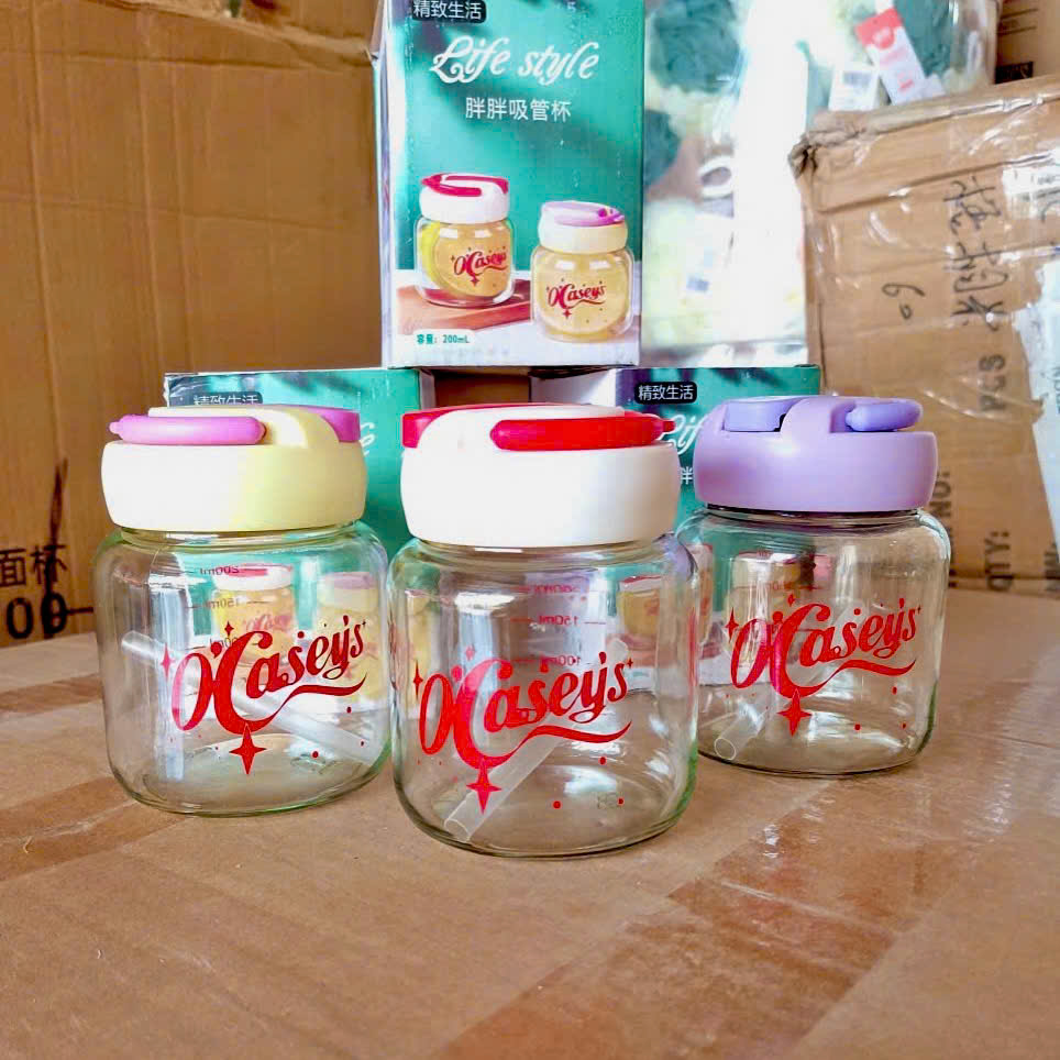 [100] Bình Thủy Tinh OCASEYS 200ml Có Ống Hút