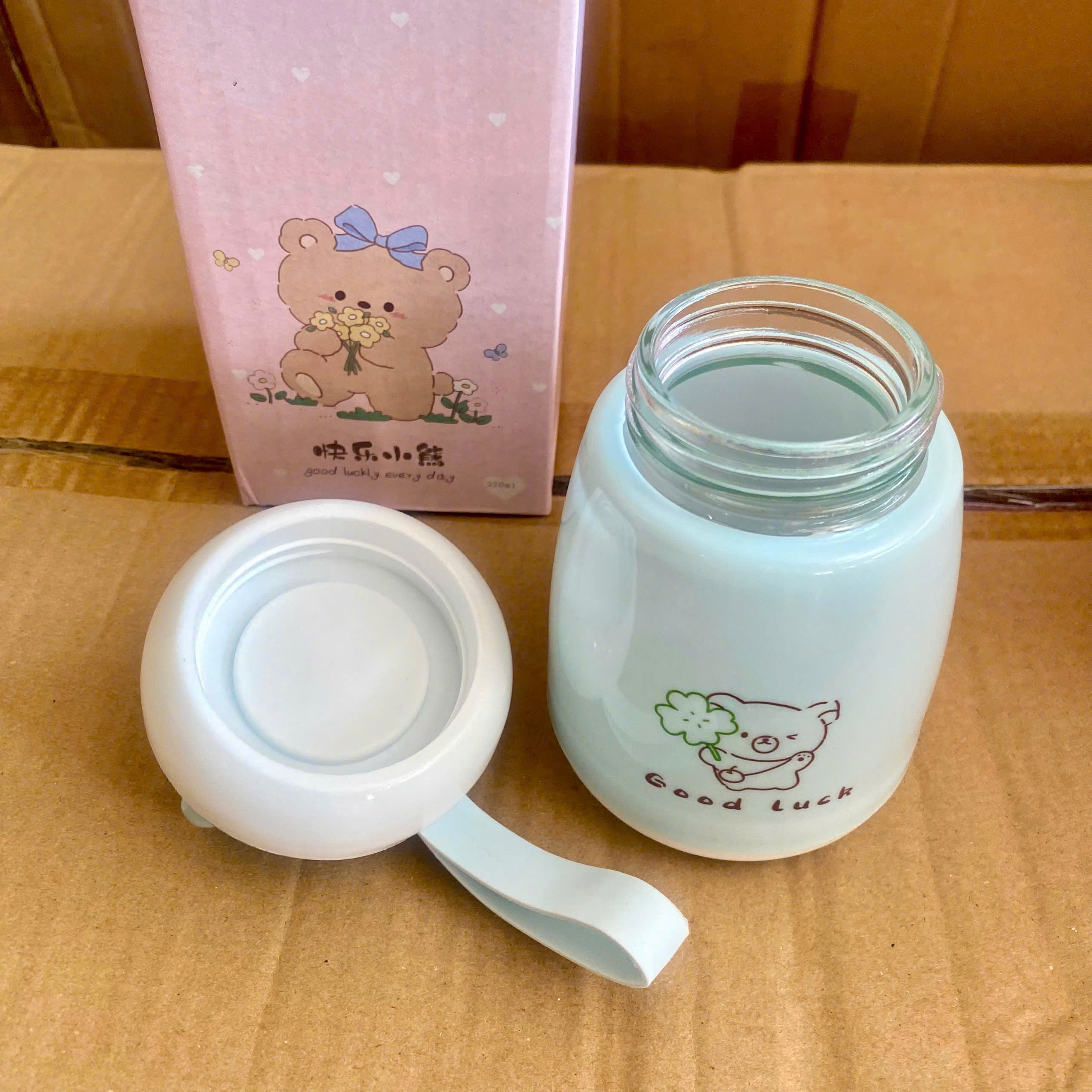 [100] Bình Thuỷ Tinh Tai Gấu GOODLUCK 320ml
