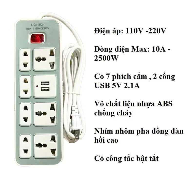 [100] Ổ Cắm Điện Đa Năng Có Cổng USB 1524U-2M