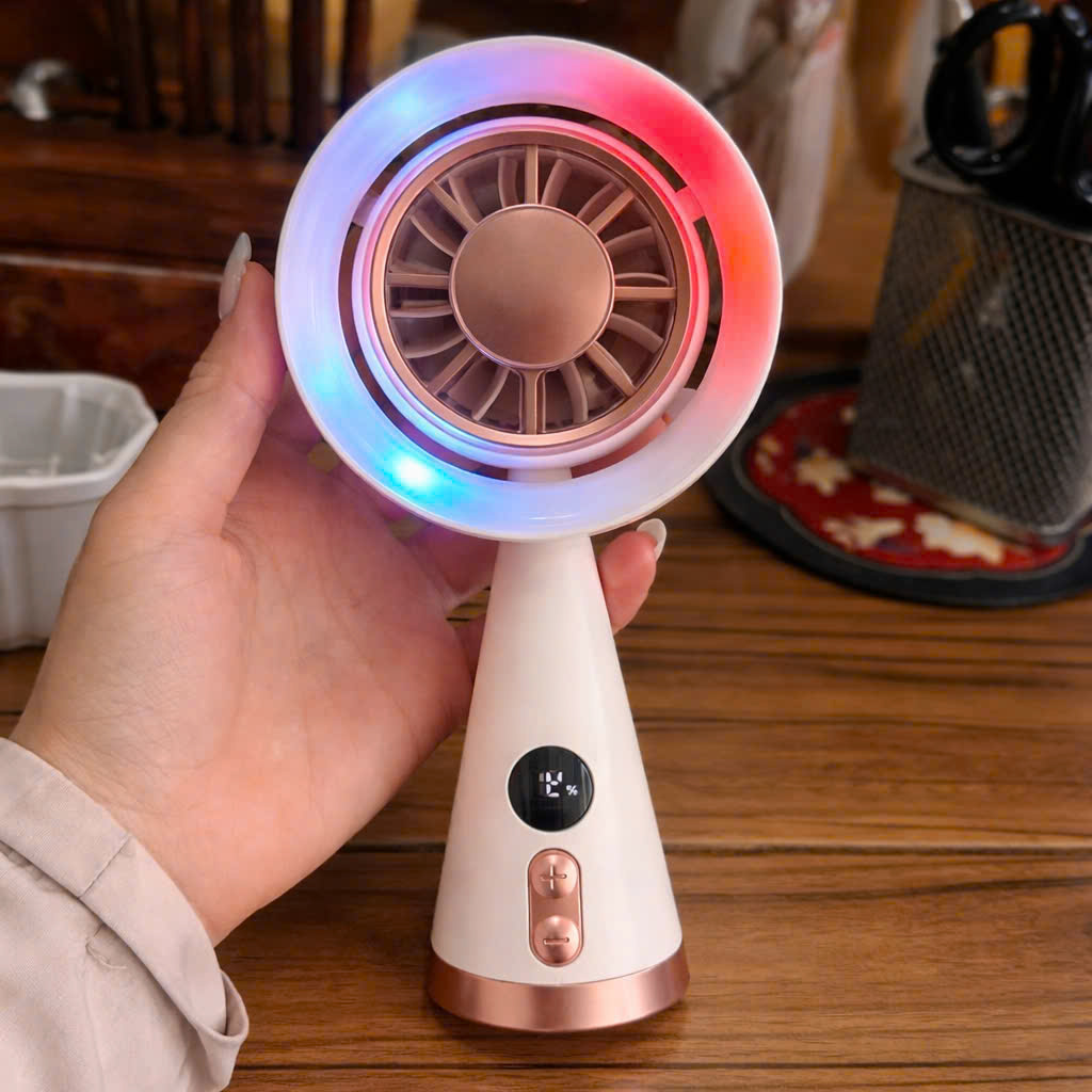 [100] Quạt Mini Cầm Tay Để Bàn Đế Trụ Có Đèn YS2368