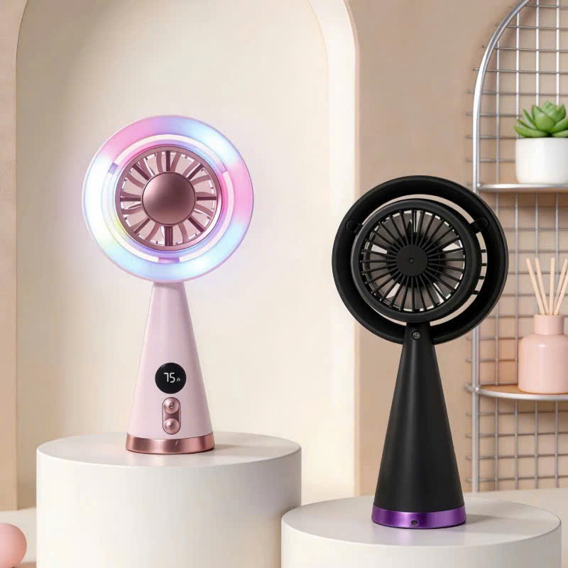 [100] Quạt Mini Cầm Tay Để Bàn Đế Trụ Có Đèn YS2368