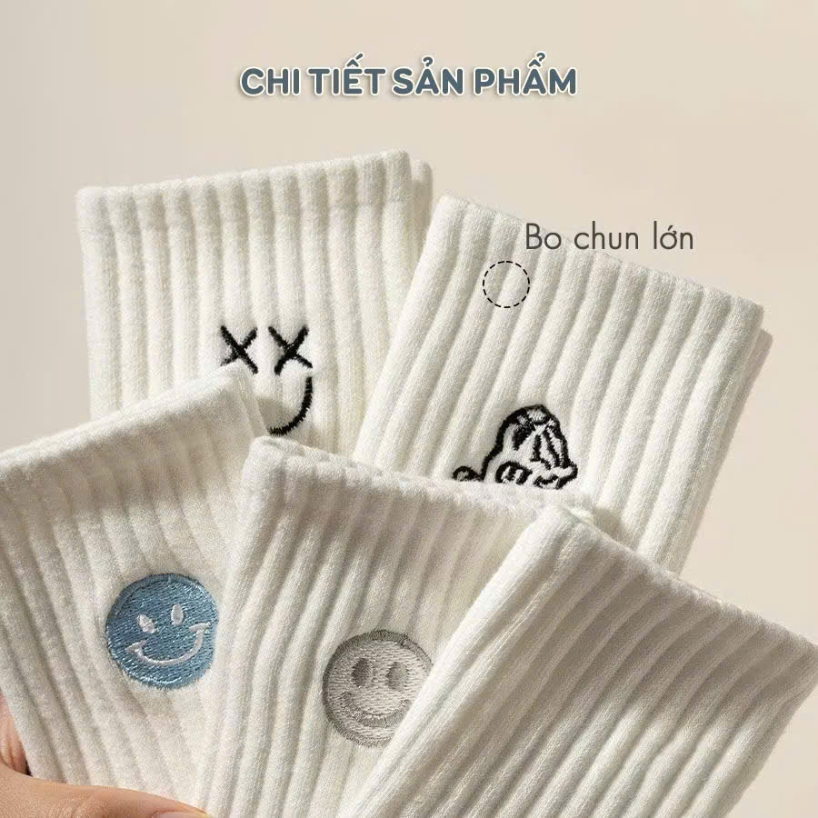[100] Set 10 Tất Trắng Hoạ Tiết Cổ Cao