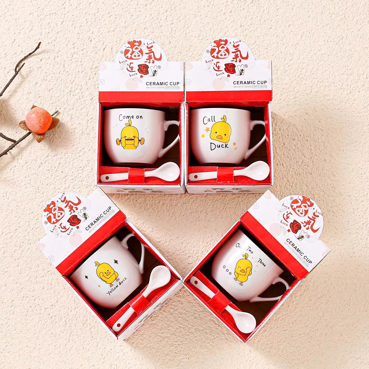 [100] Set Ly Sứ Kèm Muỗng 150ml GẤU TRÚC - VỊT VÀNG