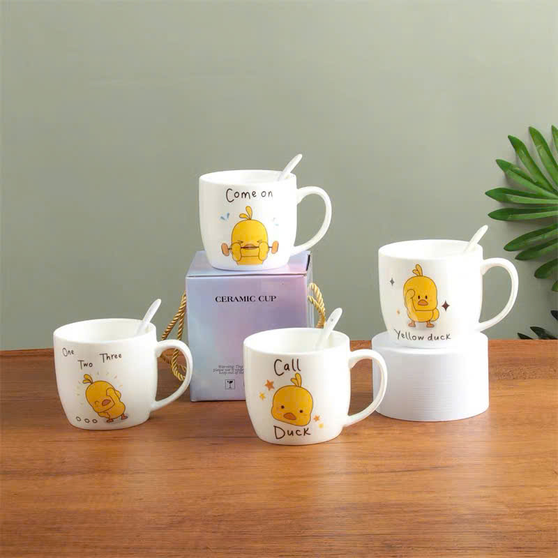 [100] Set Ly Sứ Kèm Muỗng 150ml GẤU TRÚC - VỊT VÀNG