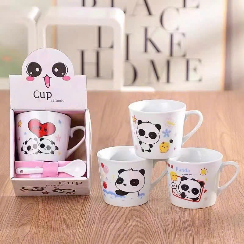 [100] Set Ly Sứ Kèm Muỗng GẤU TRÚC