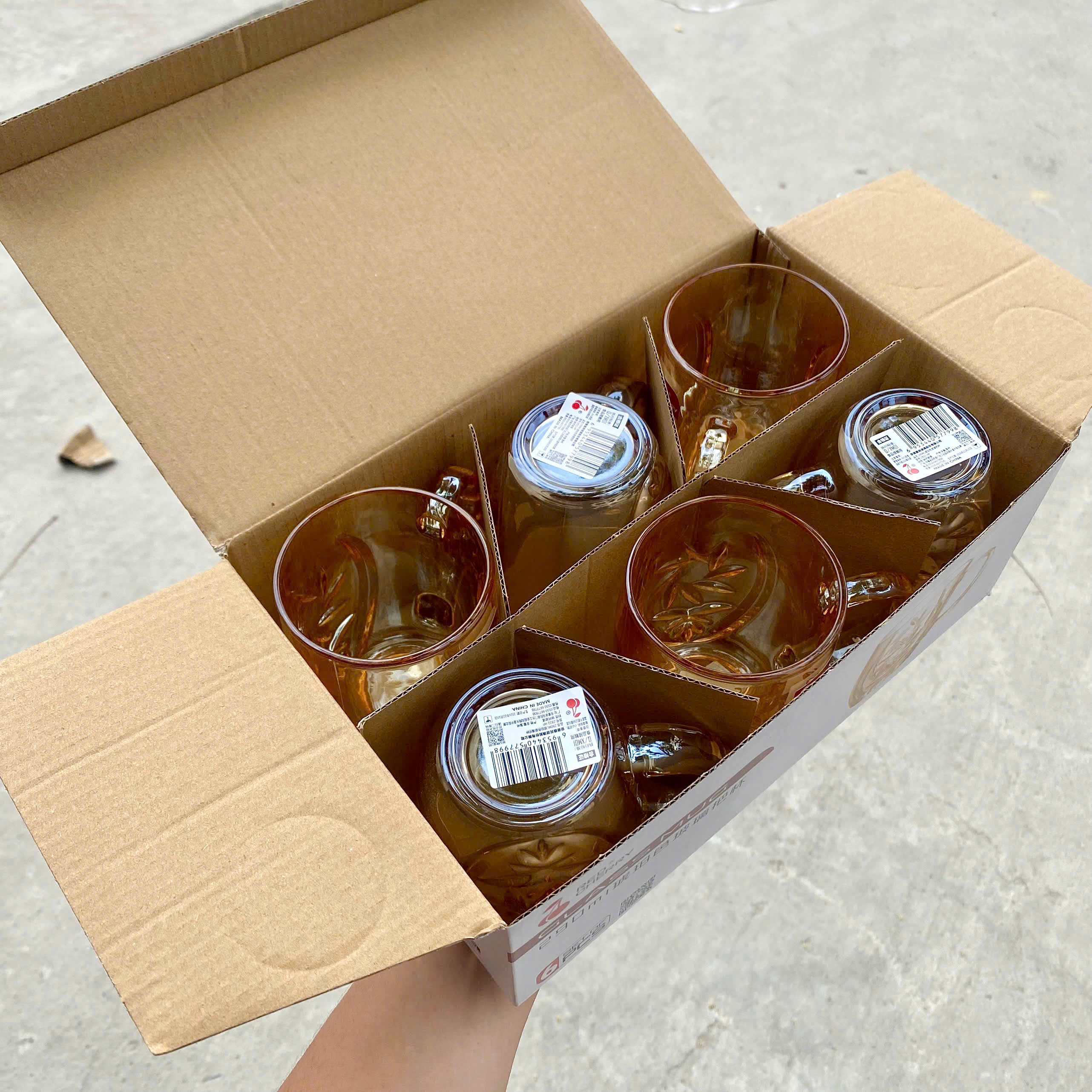 [12] Set 6 Ly Thủy Tinh Có Quai Cầm VÀNG TRÀ 290ml Red Cherry ZB22-HP (V)