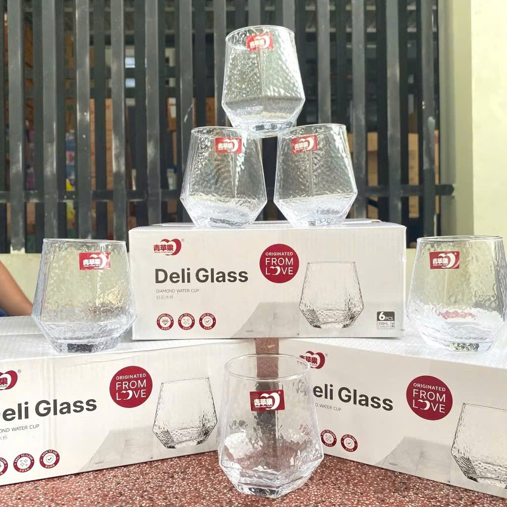 [12] Set 6 Ly Thuỷ Tinh Lục Giác DELI 5163
