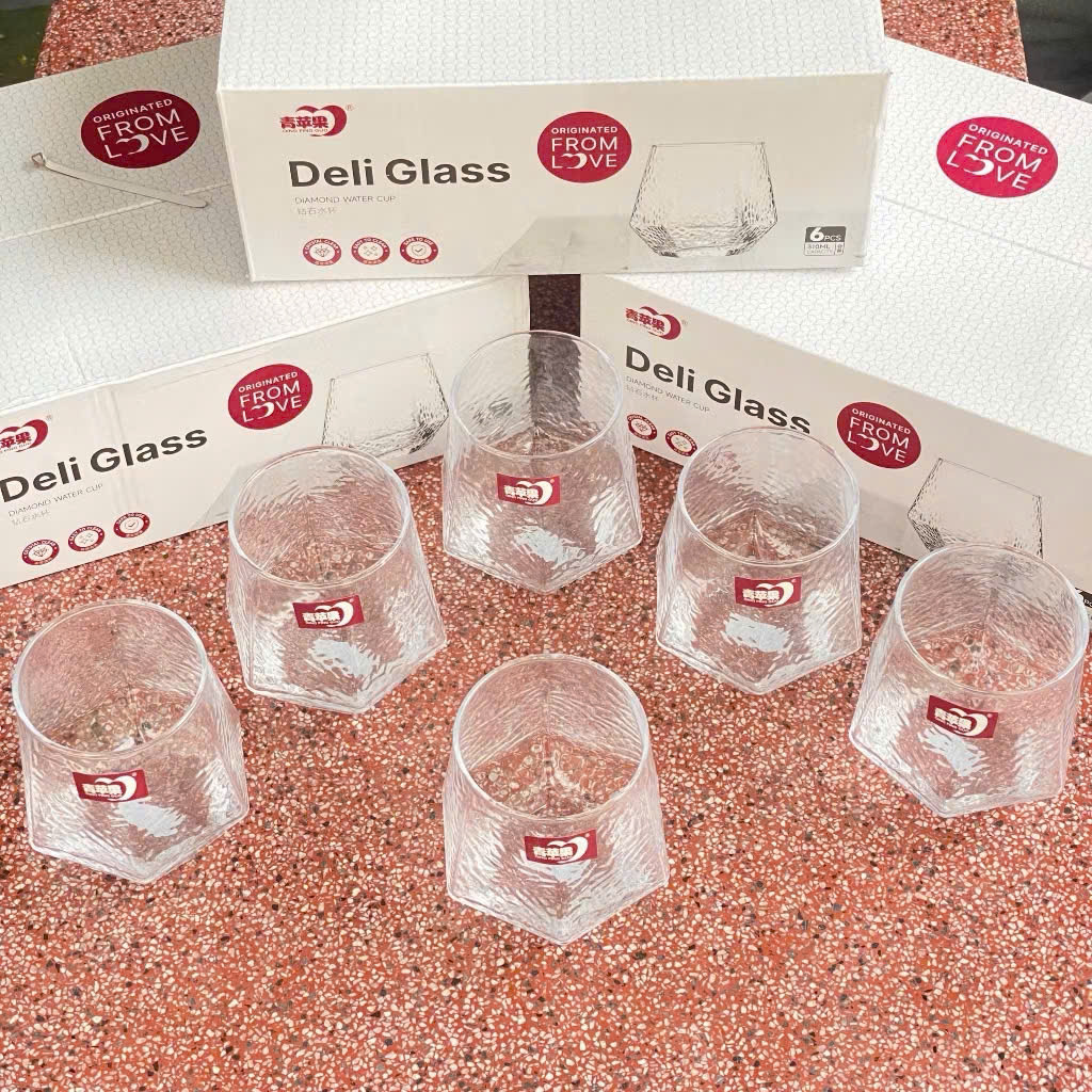 [12] Set 6 Ly Thuỷ Tinh Lục Giác DELI 5163