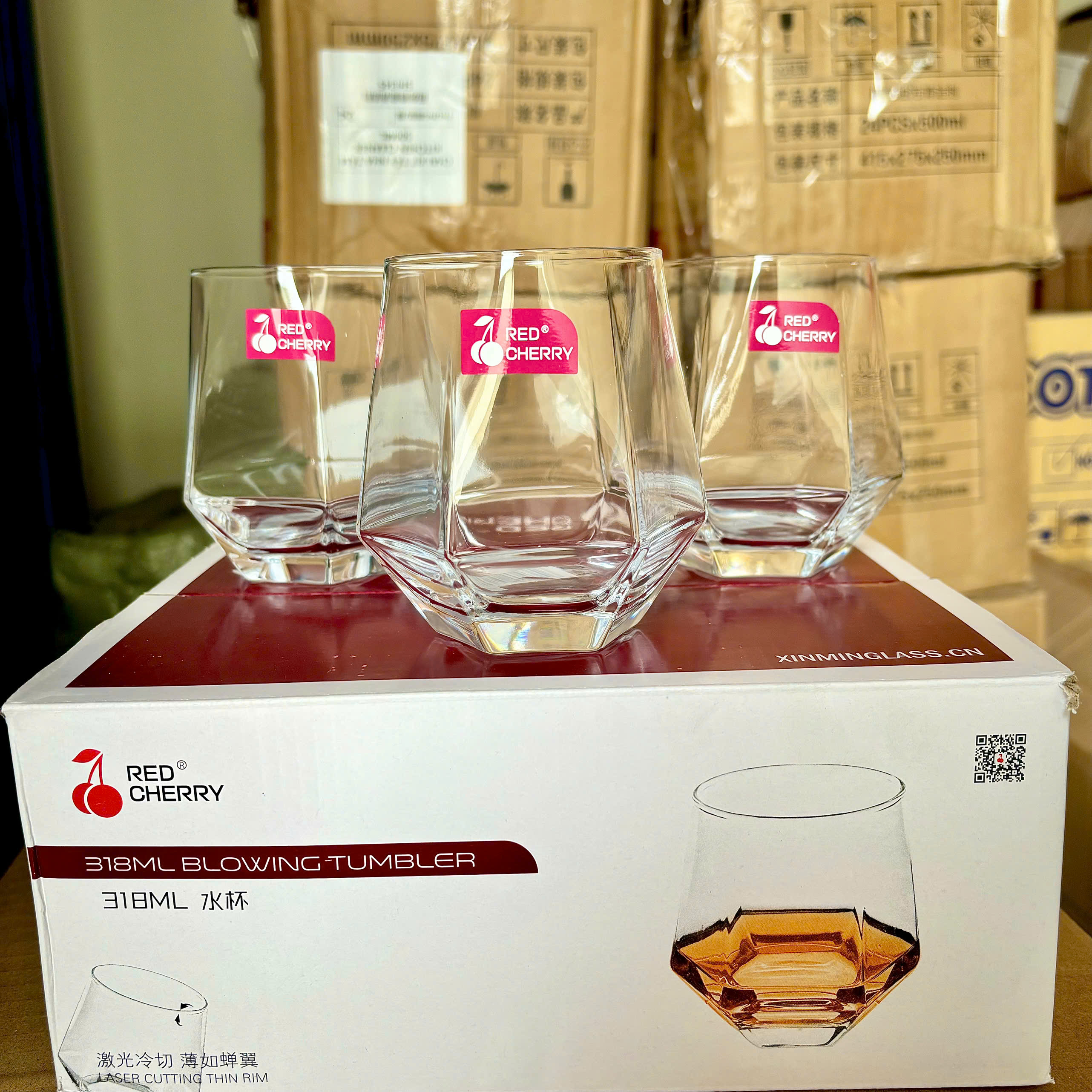 [12] Set 6 Ly Thủy Tinh Lục Giác Red Cherry 330ml HS6797 (V)