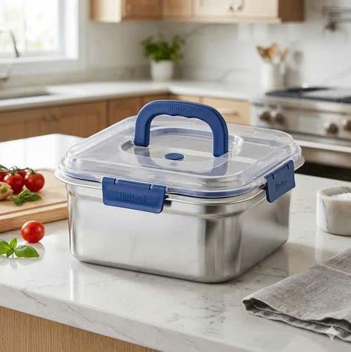 [120] Hộp Đựng Thực Phẩm Inox VUÔNG Có Nắp 18cm