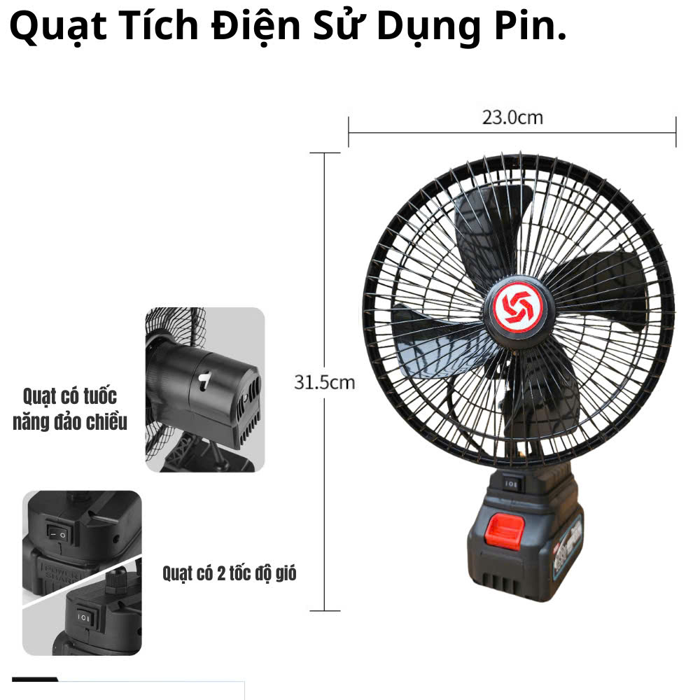 [18] Quạt Tích Điện ĐẾ PIN 5 Cells