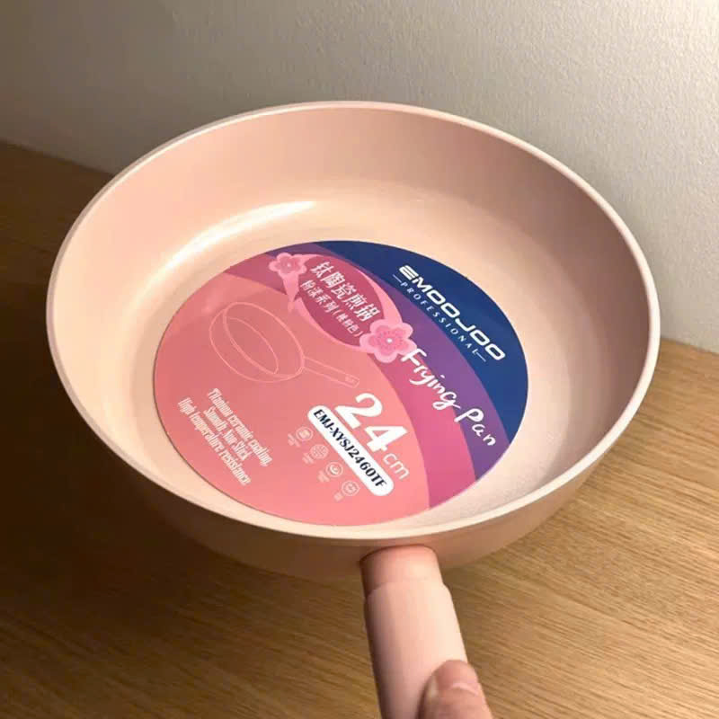 [20] Chảo Cạn Tráng Sứ EMOOJOO Hồng 24cm (V)