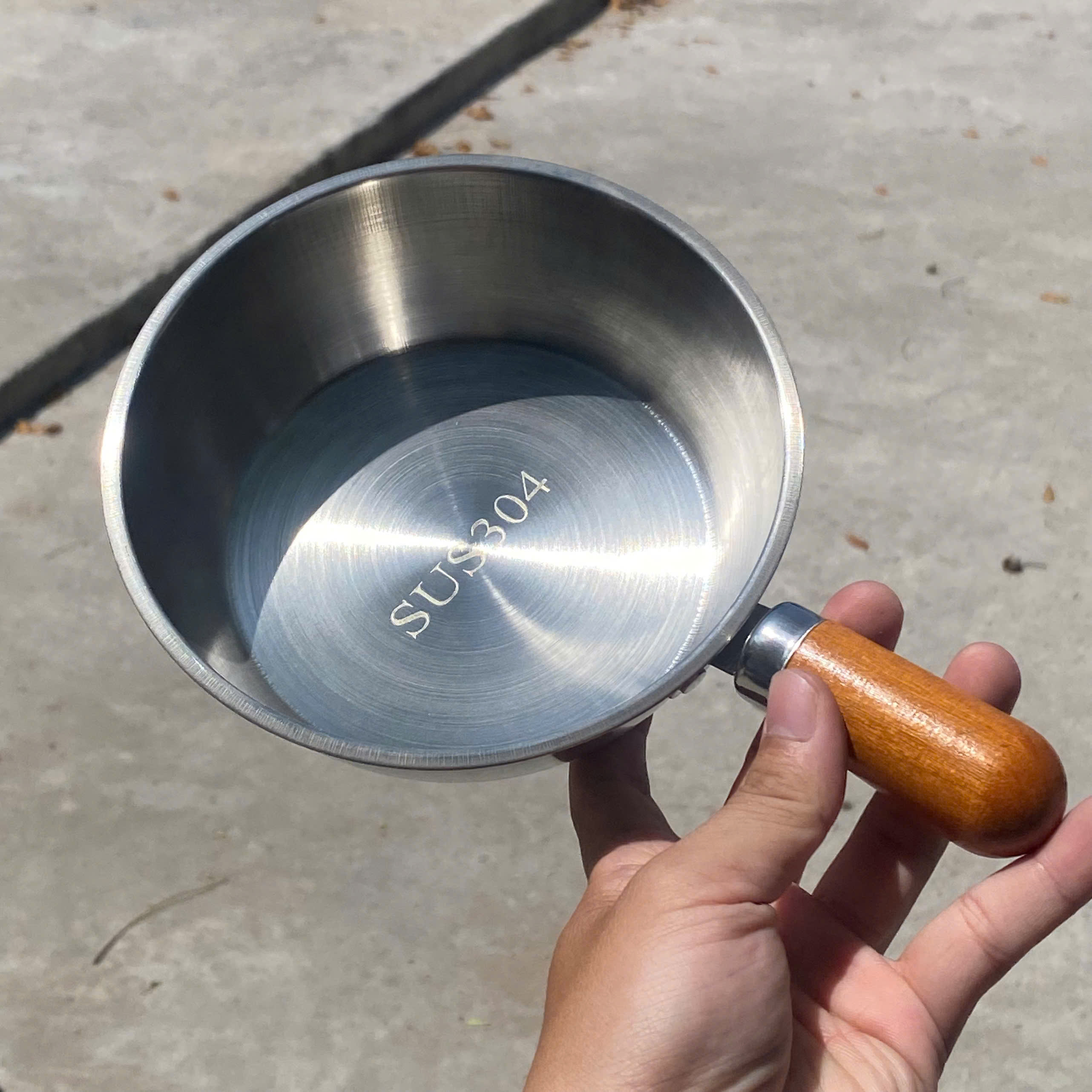 [200] Chảo Inox Mini Cán Gỗ 16cm