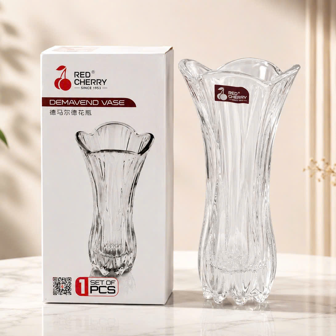 [24] Bình Cắm Hoa Thủy Tinh 19cm Red Cherry XMHP-FP069 (V)