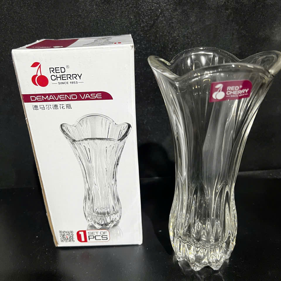 [24] Bình Cắm Hoa Thủy Tinh 19cm Red Cherry XMHP-FP069 (V)