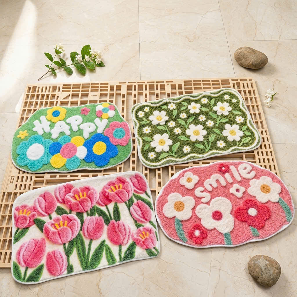 [250] Thảm Chân Cừu Đế Nhựa HOA Mix