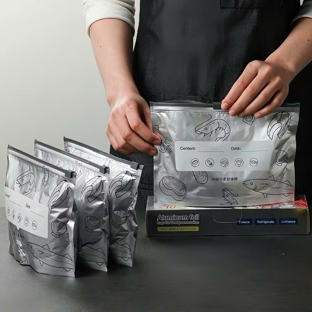 [300] Set 10 Túi ZIP Bạc Đựng Thực Phẩm Size L (V)