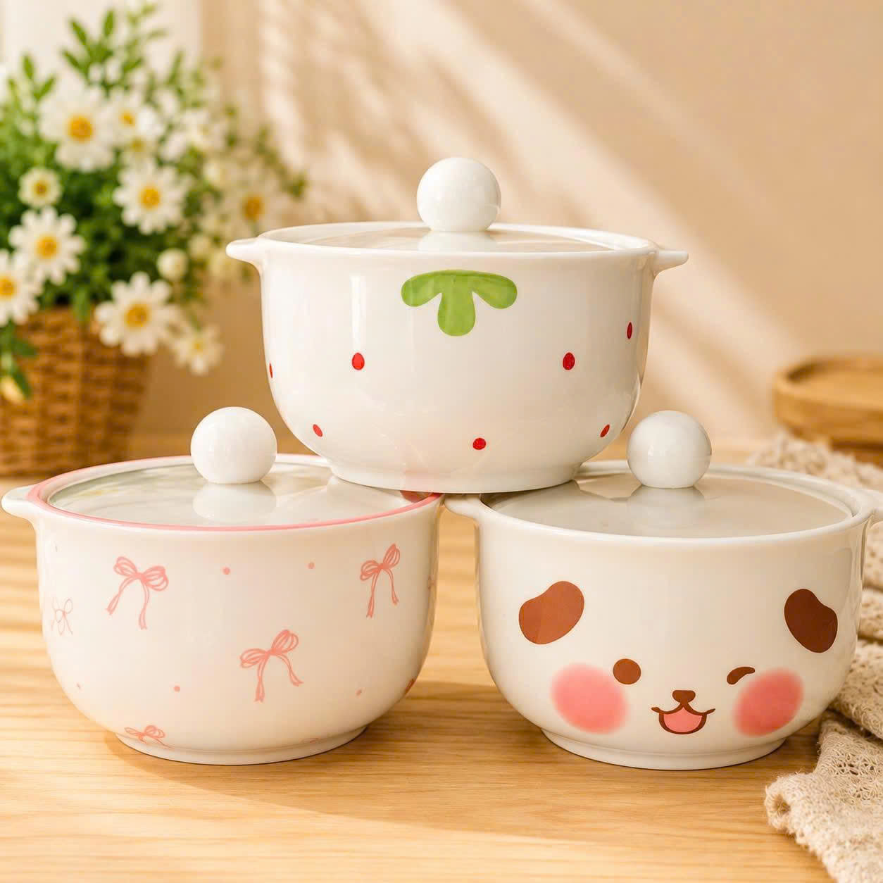 [36] Thố Sứ Ăn Mì Có Nắp Thủy Tinh Ngẫu Nhiên 6inch KHÔNG HỘP (V+)