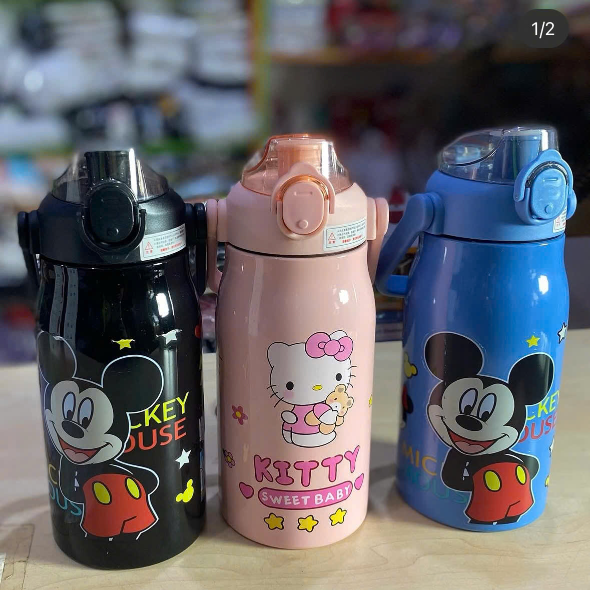[40] Bình Giữ Nhiệt Có Quai 1L HOẠT HÌNH (Nắp 1 Đầu)