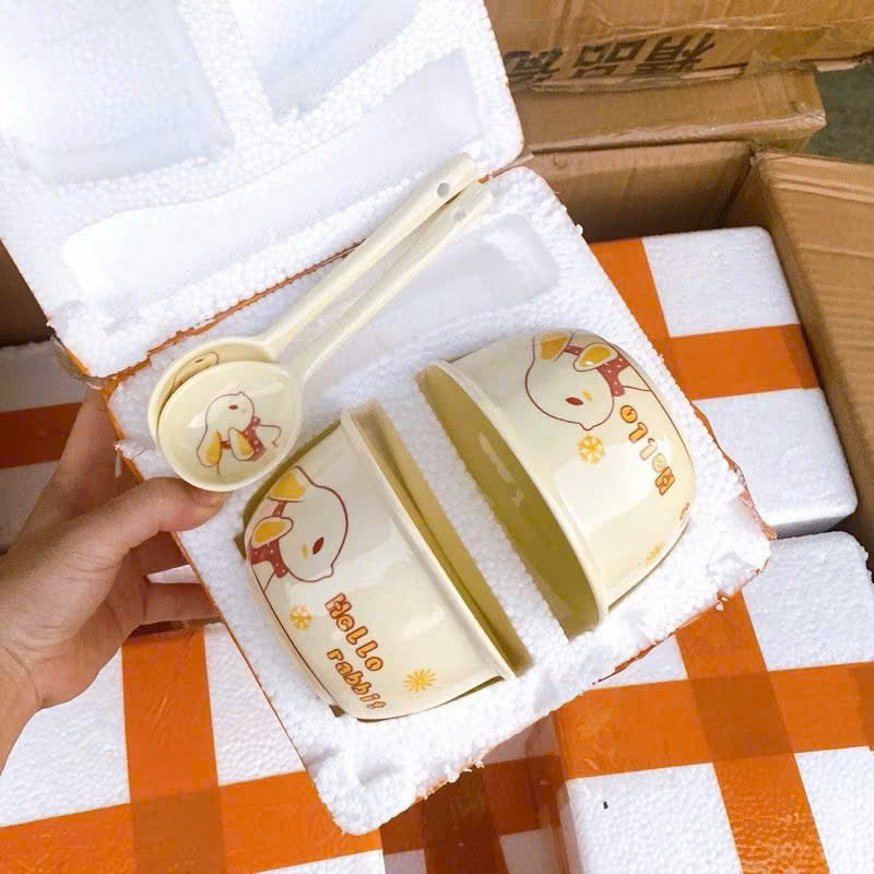 [40] Set 2 Chén Sứ THỎ VÀNG