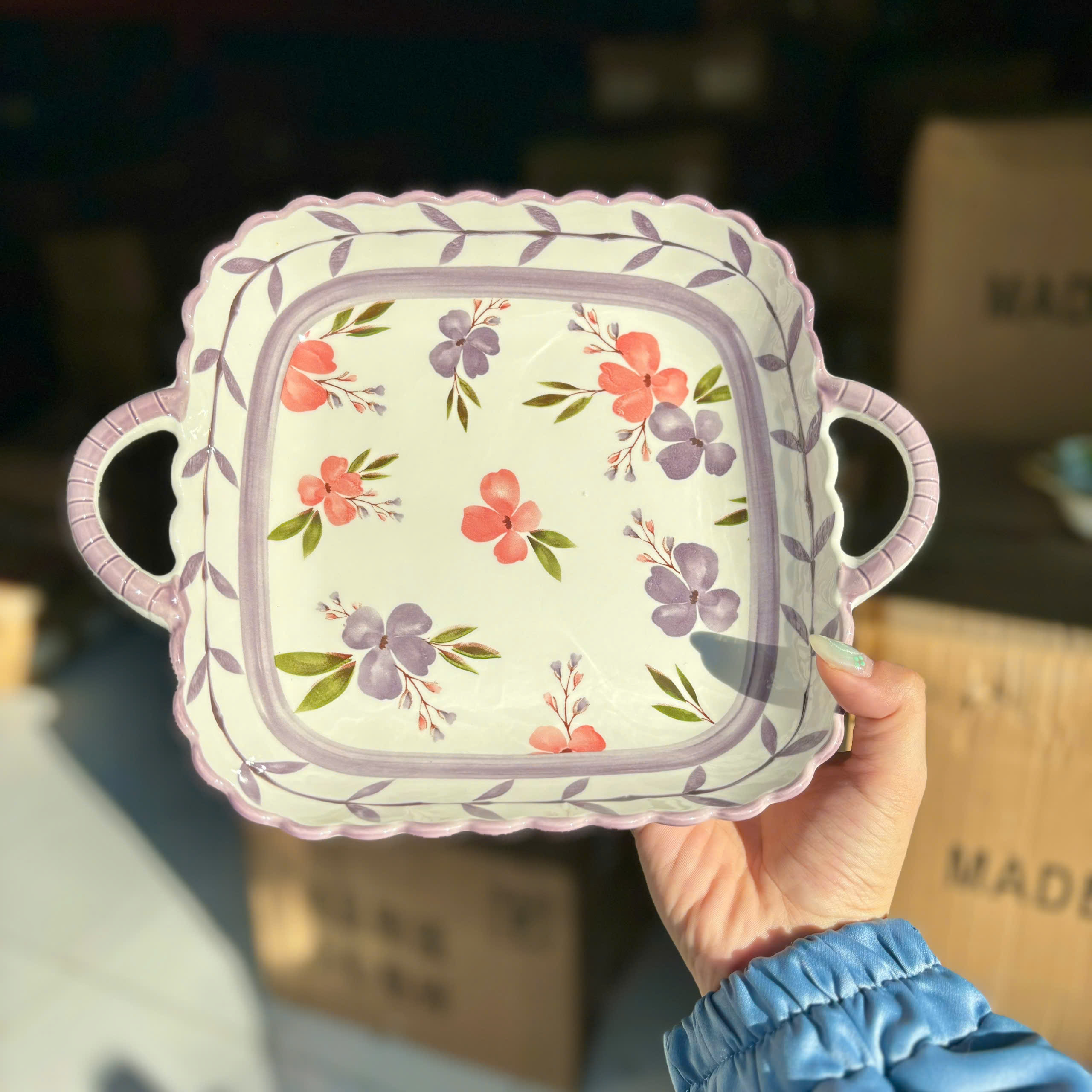 [42] Dĩa Sứ VUÔNG Có Quai 8-9inch (V+)