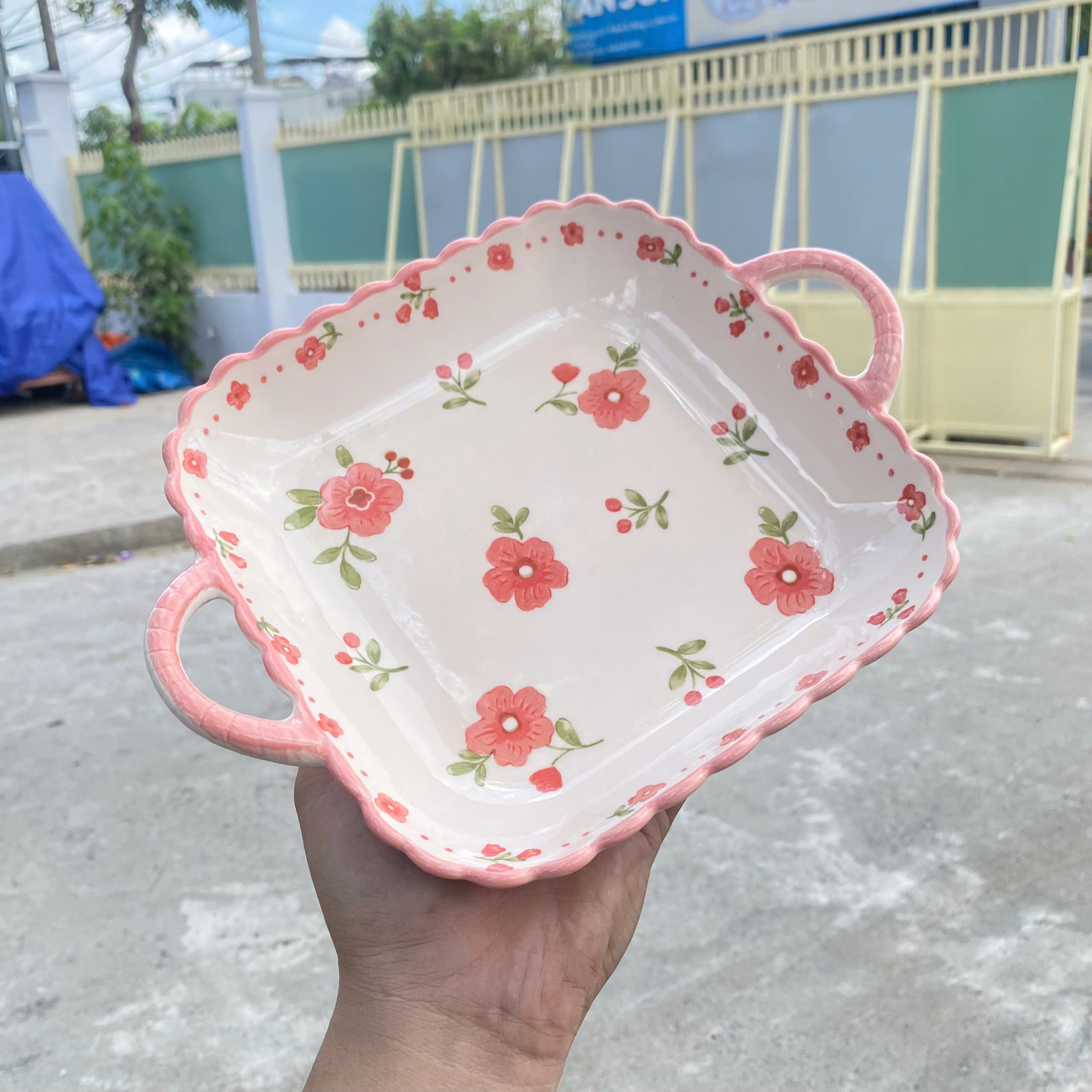 [42] Dĩa Sứ VUÔNG Có Quai 8-9inch (V+)
