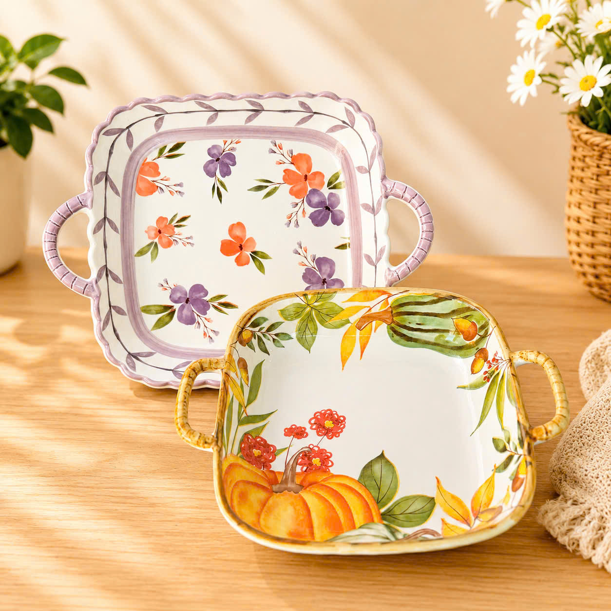 [42] Dĩa Sứ VUÔNG Có Quai 8-9inch (V+)