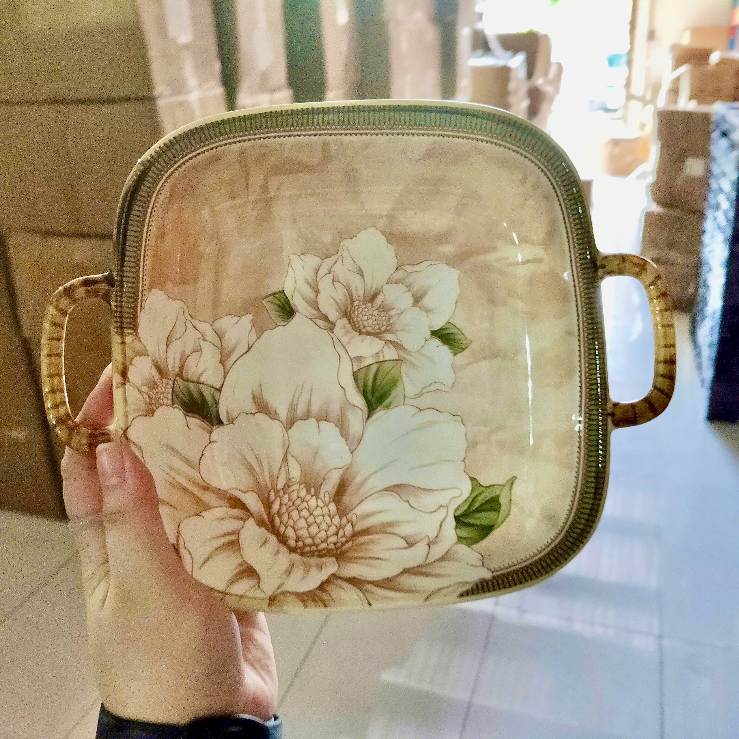 [42] Dĩa Sứ VUÔNG Có Quai 8-9inch (V+)