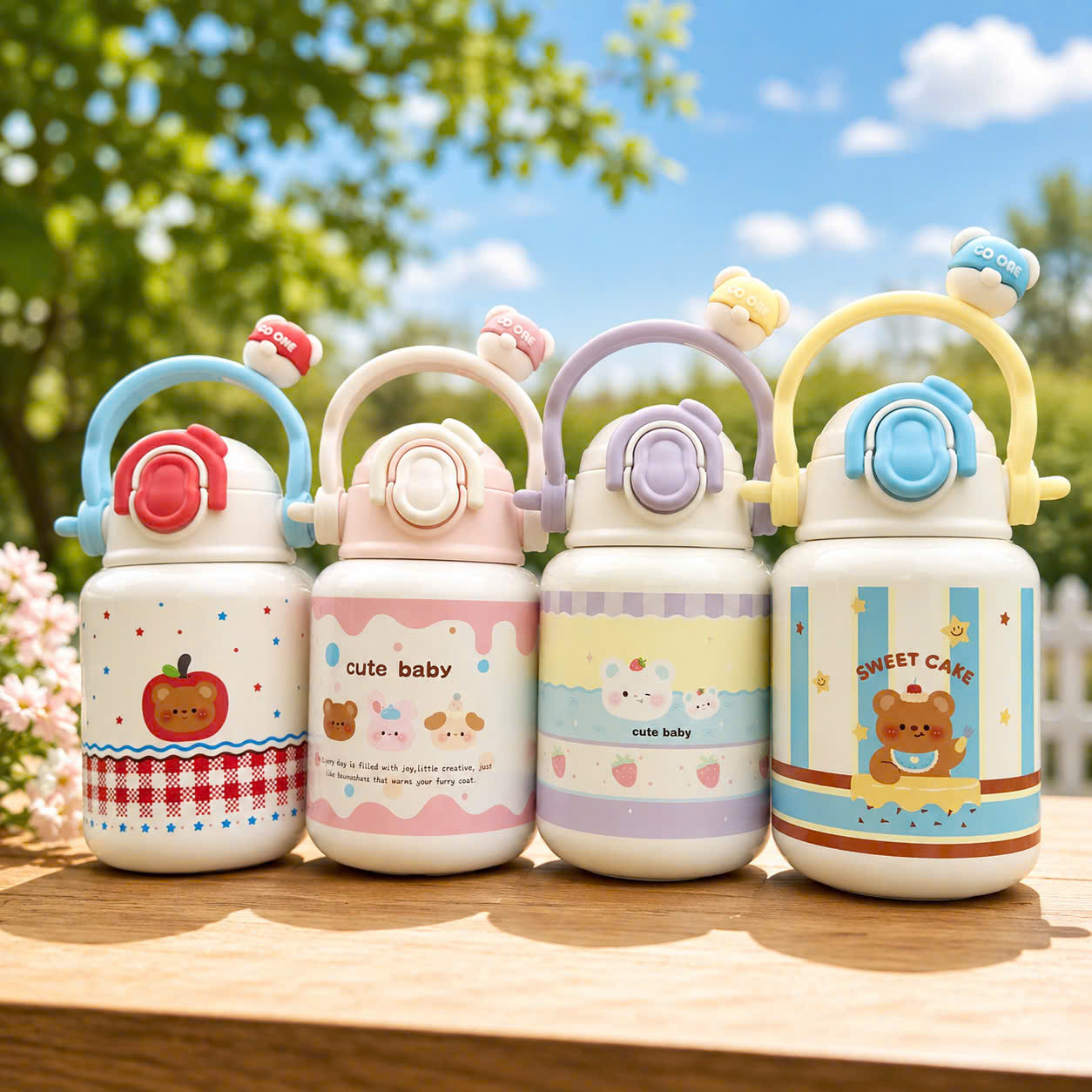 [48] Bình Giữ Nhiệt 316 Họat Hình Quai Ngang Có CHARM 550ml