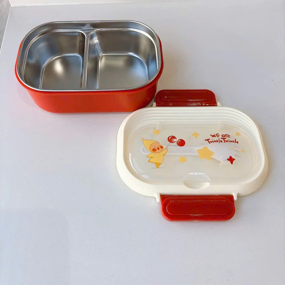 [48] Hộp Cơm Inox 2 Ngăn Baby NGÔI SAO Kèm Dĩa 378