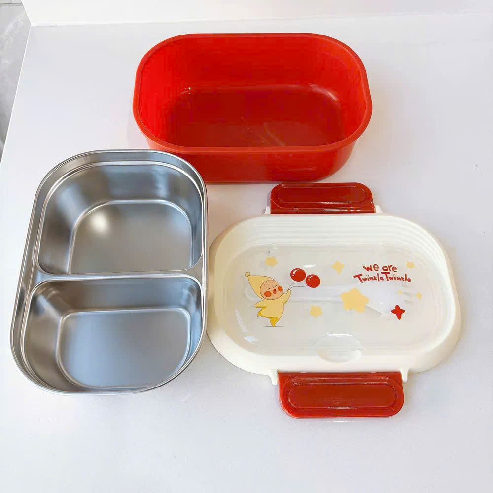 [48] Hộp Cơm Inox 2 Ngăn Baby NGÔI SAO Kèm Dĩa 378