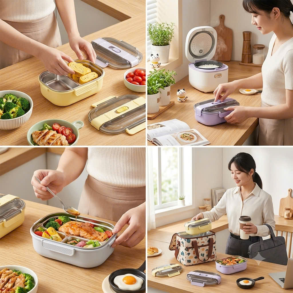 [48] Hộp Cơm Inox 2 Ngăn ĐAI NHỰA 726