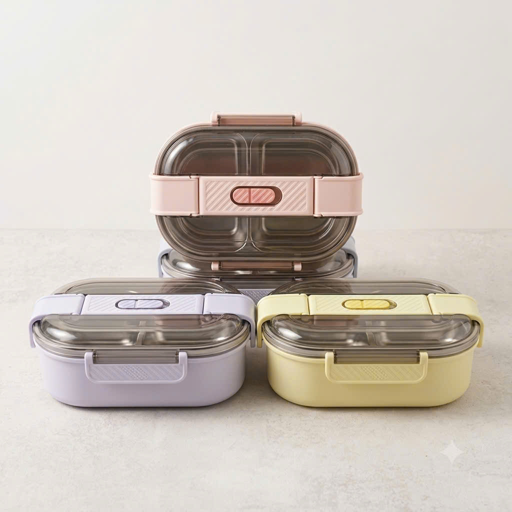 [48] Hộp Cơm Inox 2 Ngăn ĐAI NHỰA 726