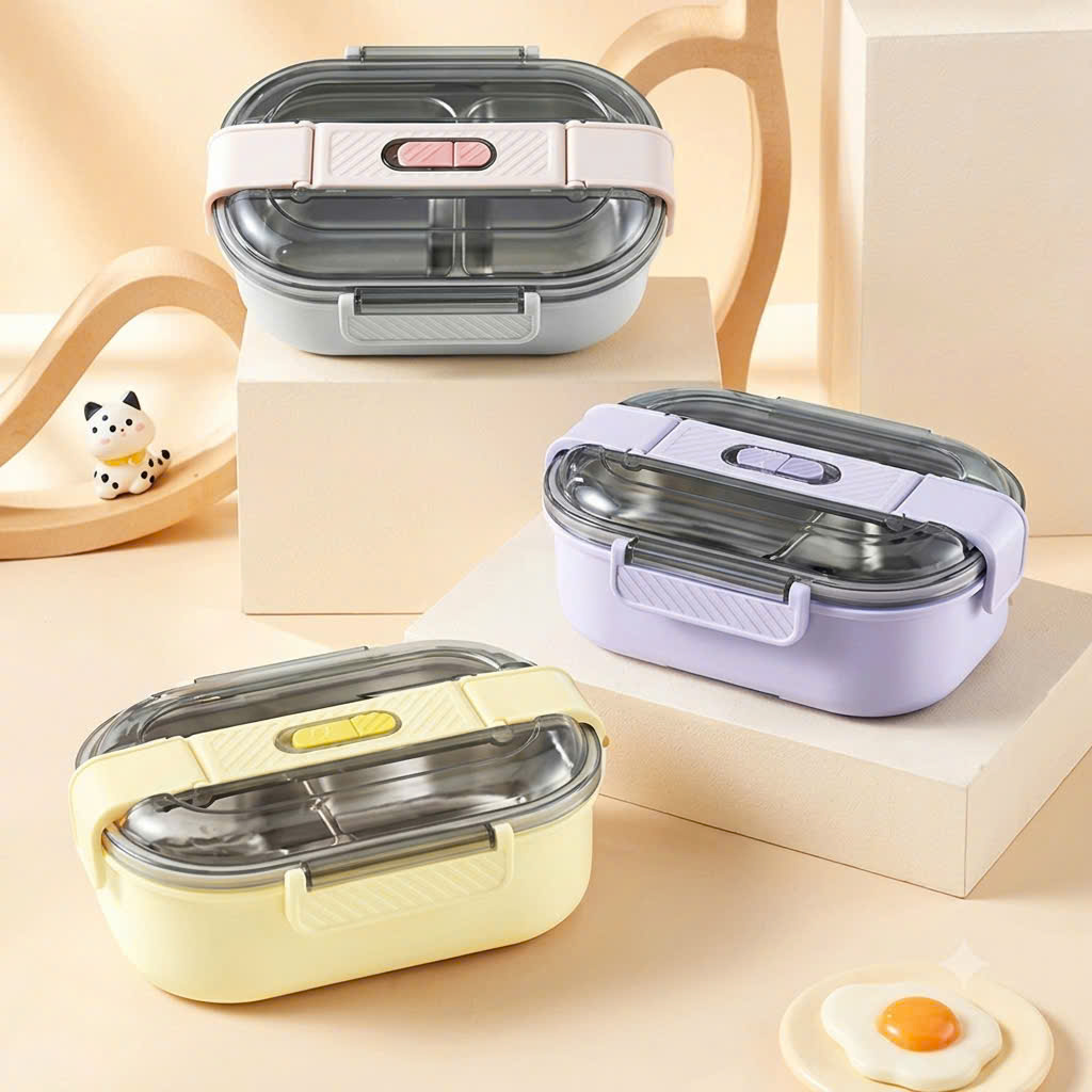 [48] Hộp Cơm Inox 2 Ngăn ĐAI NHỰA 726