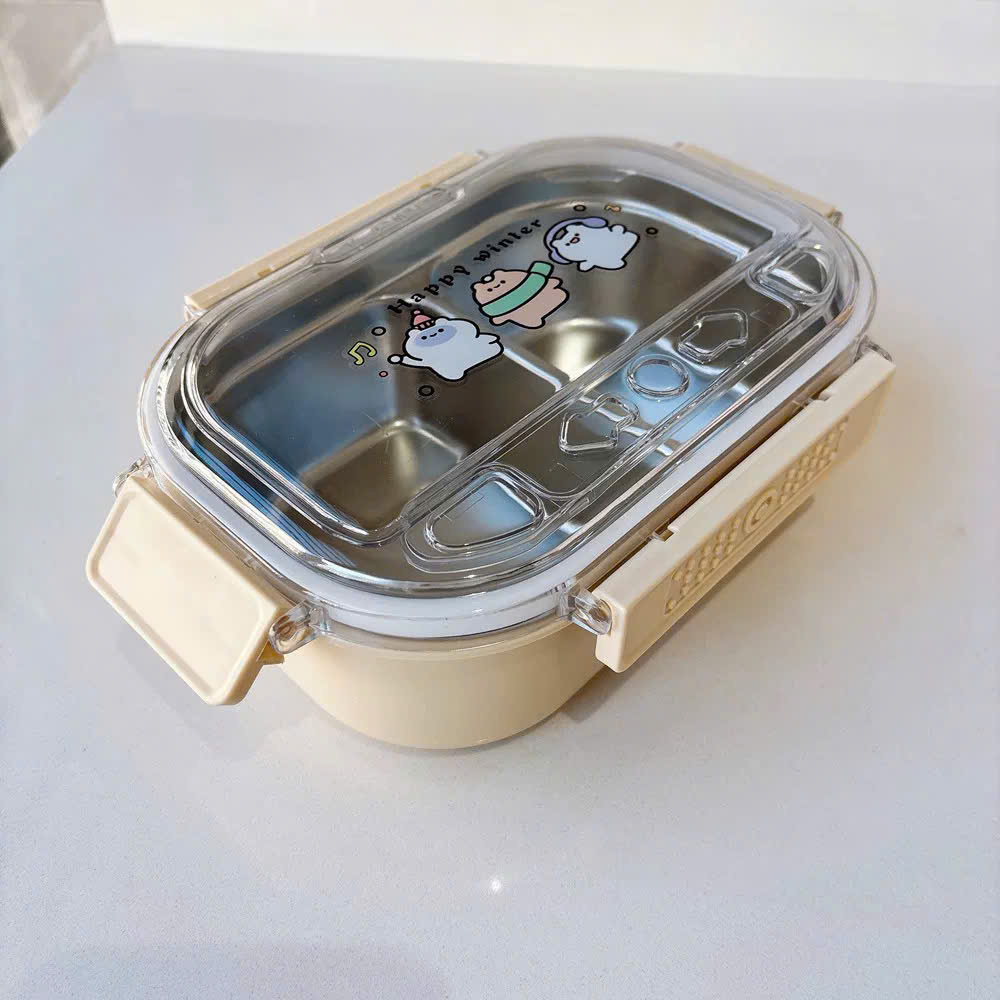 [48] Hộp Cơm Inox 2 Ngăn GẤU HAPPY WINTER 388