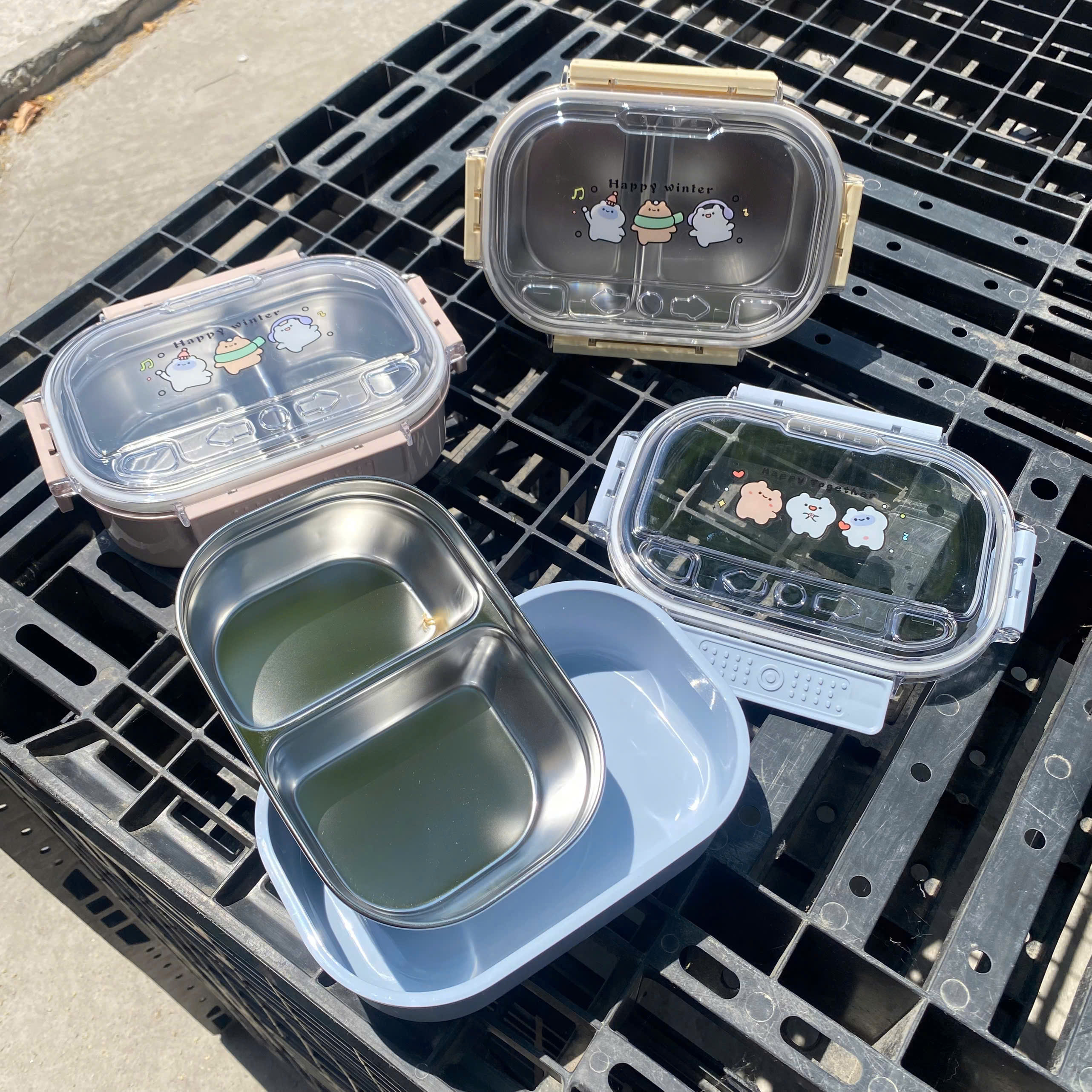 [48] Hộp Cơm Inox 2 Ngăn GẤU HAPPY WINTER 388