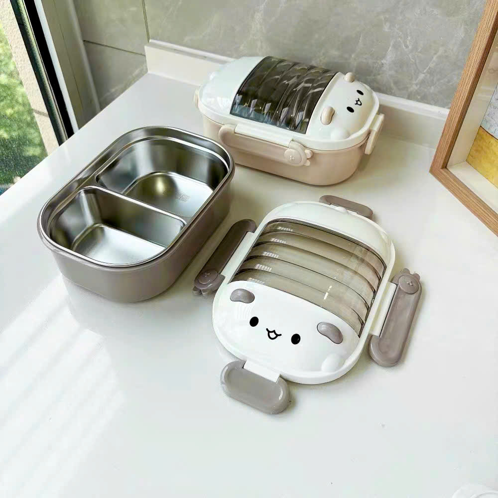 [48] Hộp Cơm Inox 2 Ngăn Hình GẤU