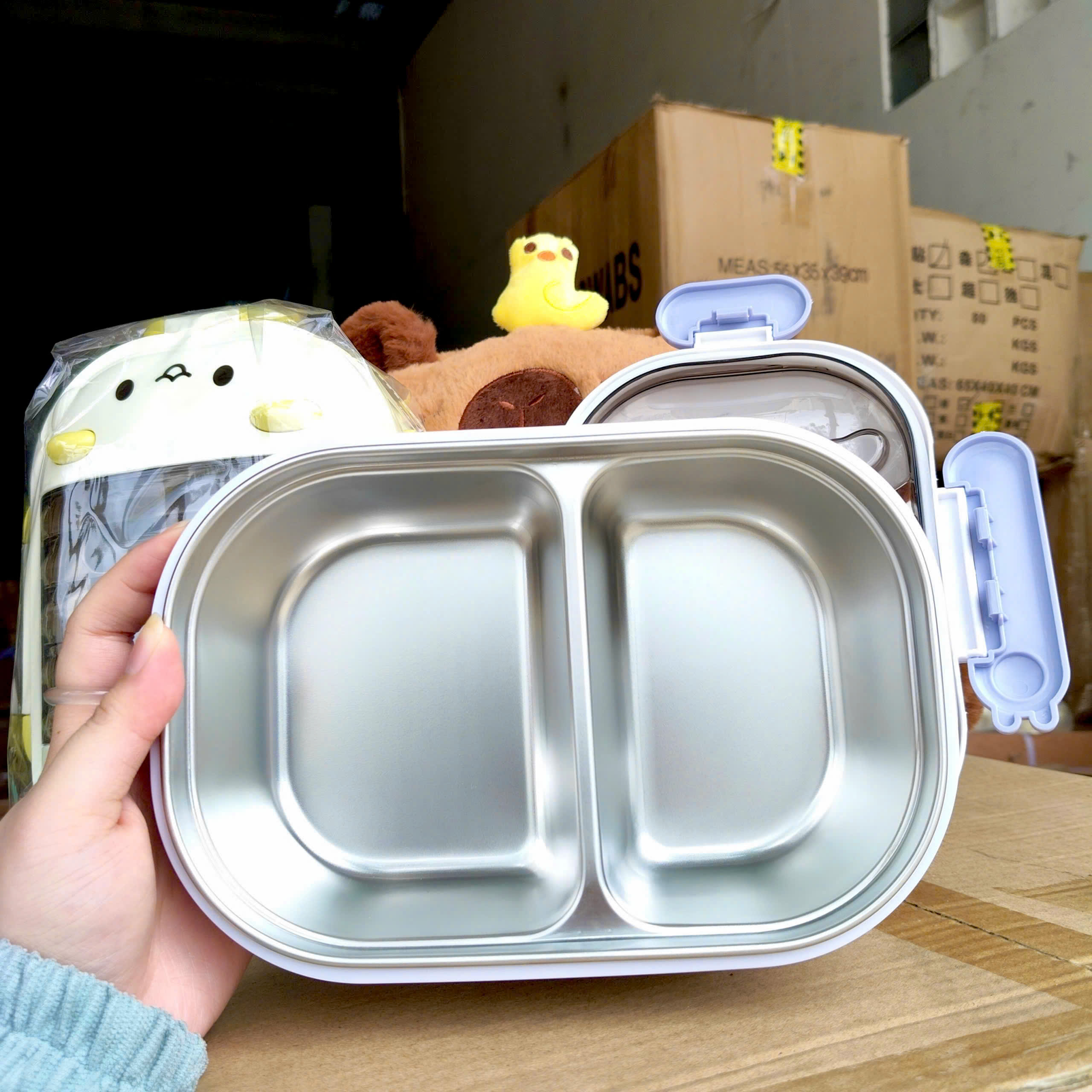 [48] Hộp Cơm Inox 2 Ngăn Hình GẤU