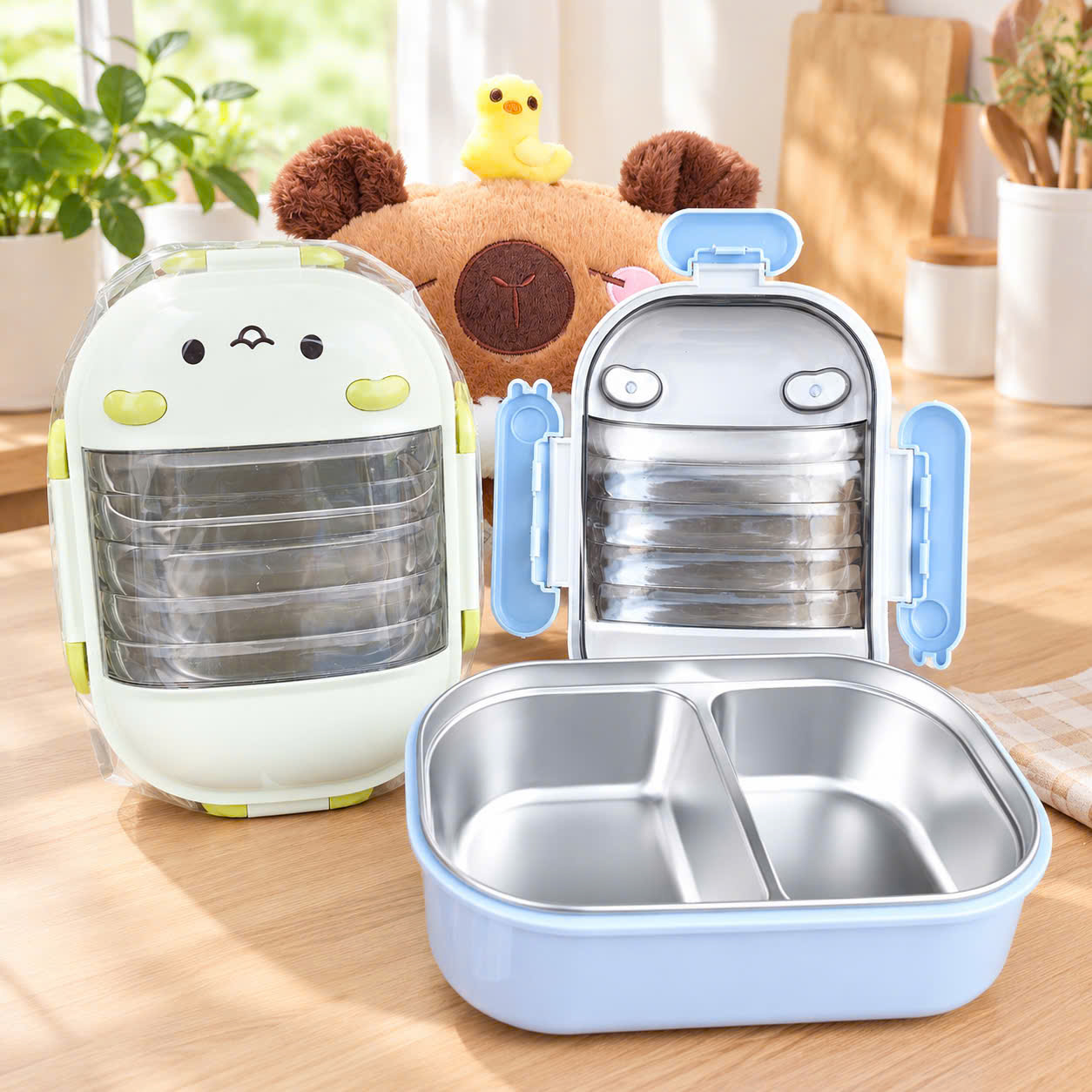 [48] Hộp Cơm Inox 2 Ngăn Hình GẤU