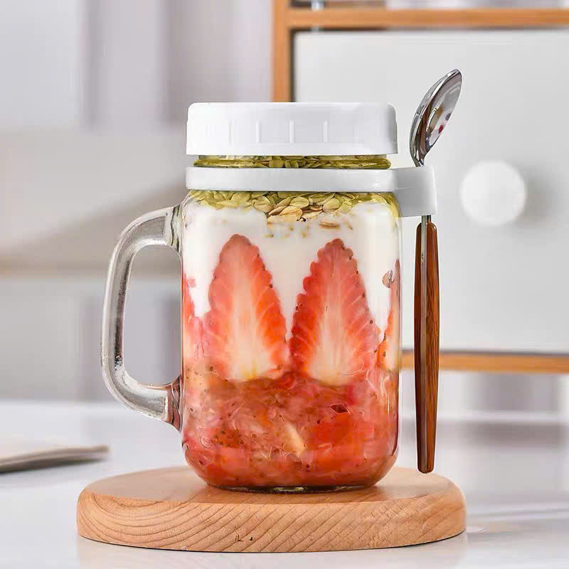 [48] Ly Thuỷ Tinh CÓ QUAI Kèm Muỗng 500ml