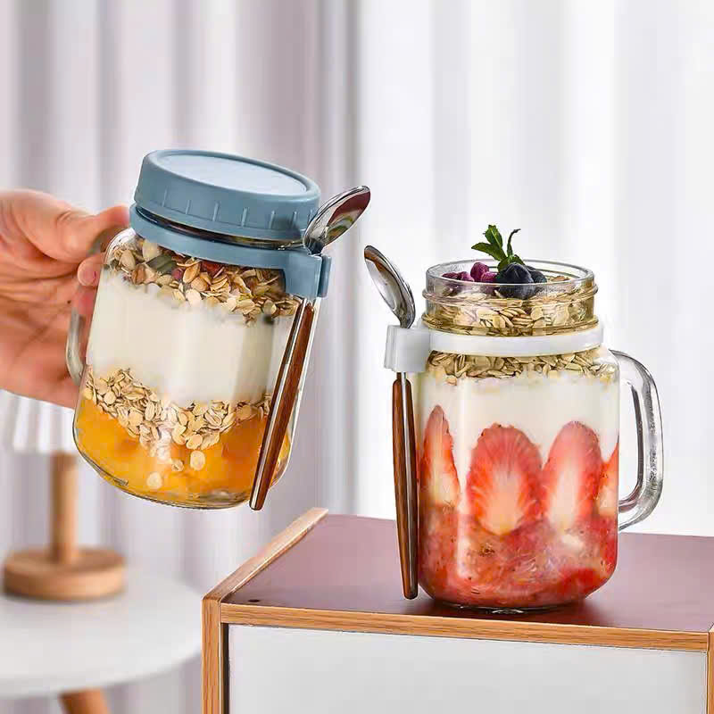 [48] Ly Thuỷ Tinh CÓ QUAI Kèm Muỗng 500ml