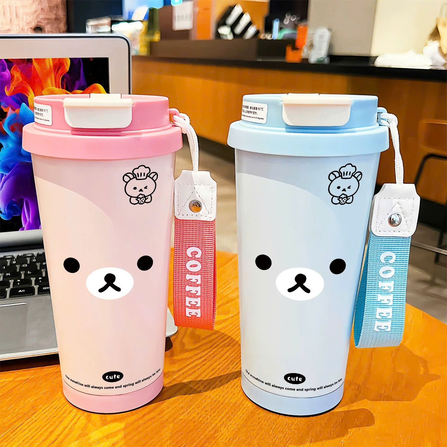 [50] Bình Giữ Nhiệt COFFEE GẤU Có Dây Xách 520ml
