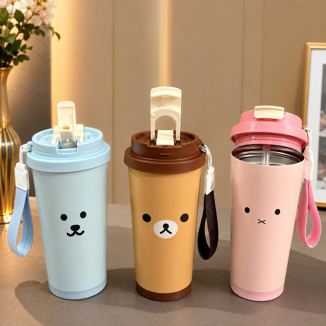 [50] Bình Giữ Nhiệt COFFEE GẤU Có Dây Xách 520ml